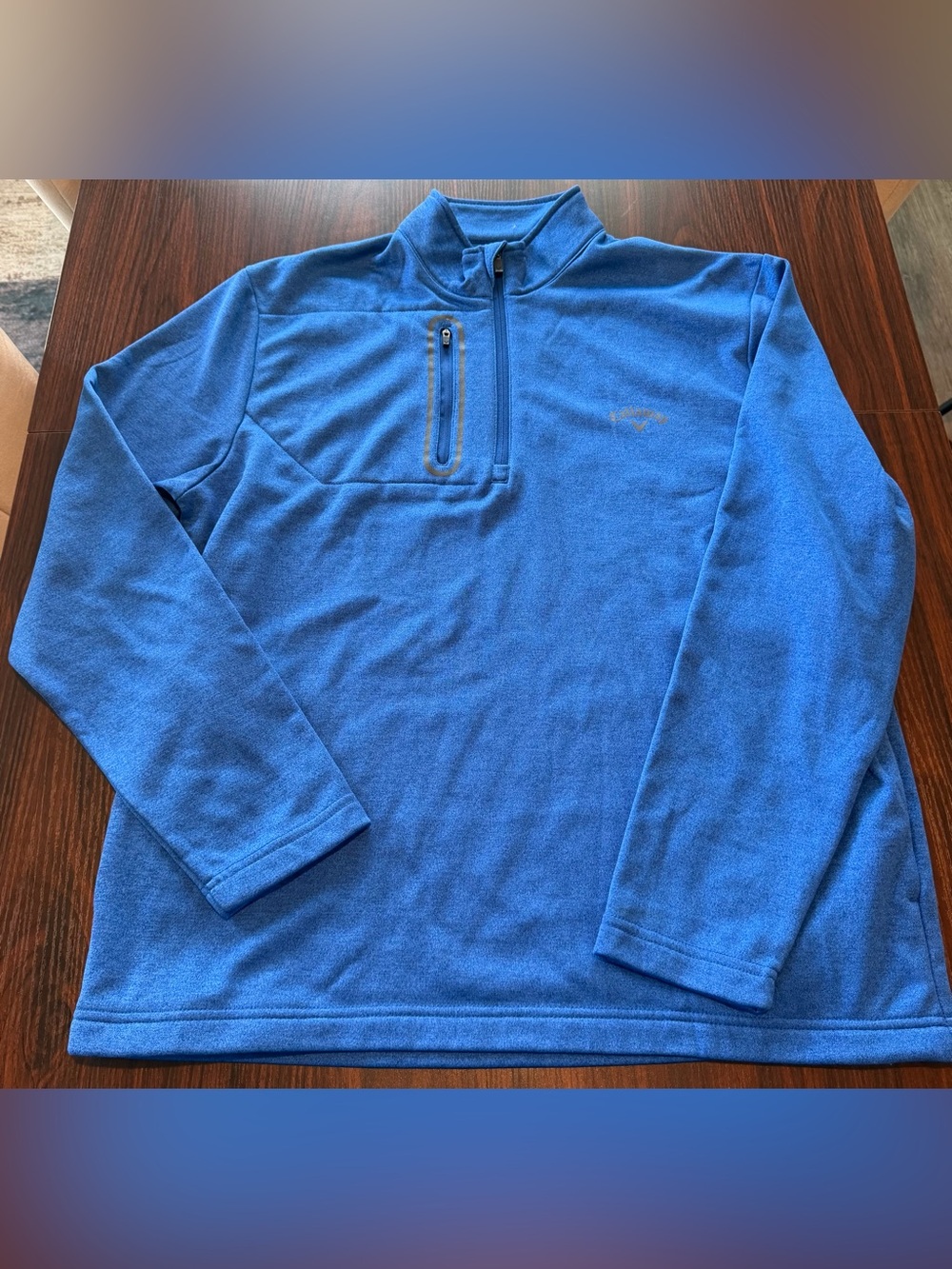Callaway Golf Mens Blue Heathered Fleece 1/4 Zip Pullover Chest Pocket Size L